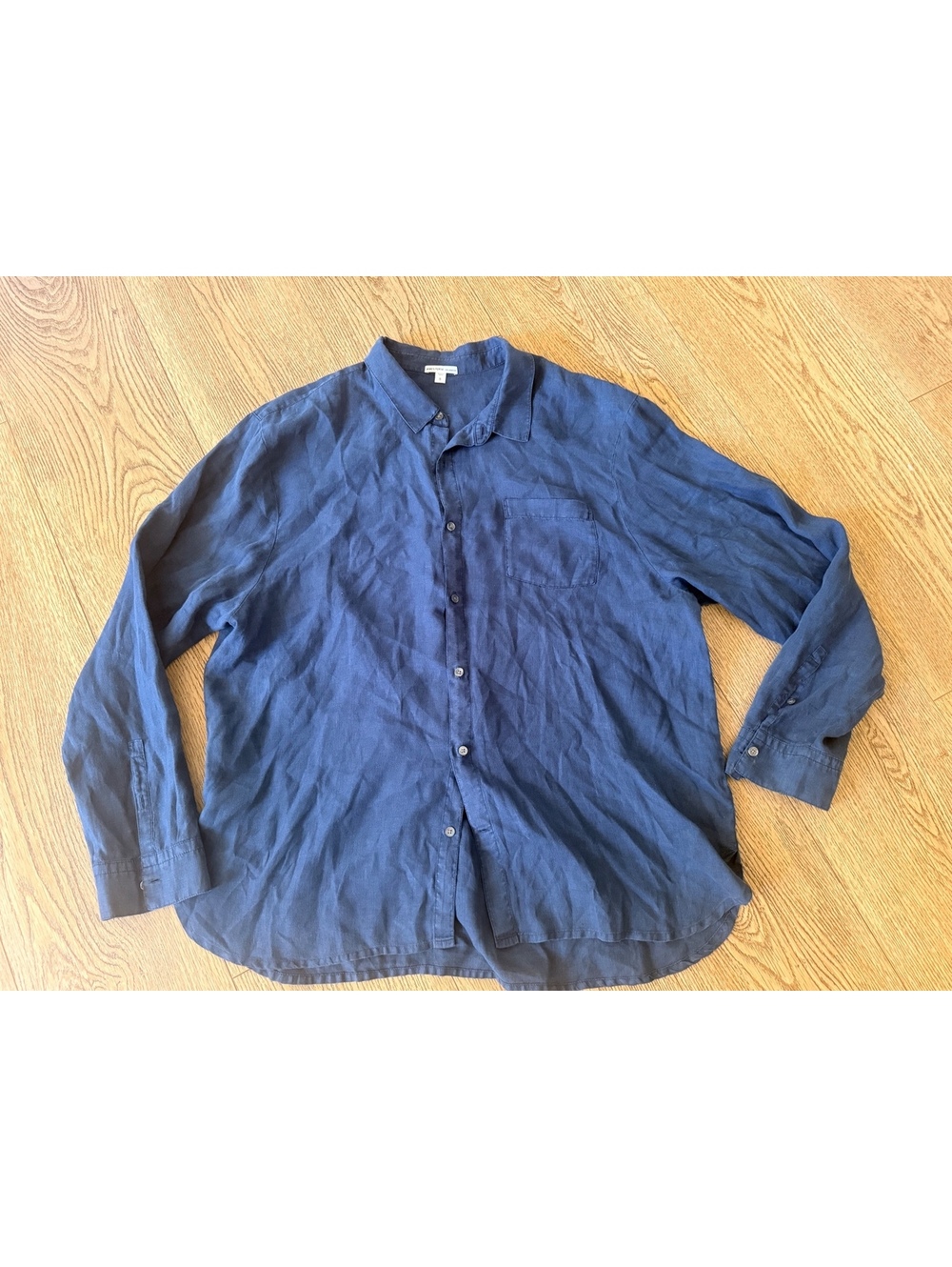 James Perse Men's Lightweight Linen Button-Up Shirt Navy Size 5 XXL Long Sleeve